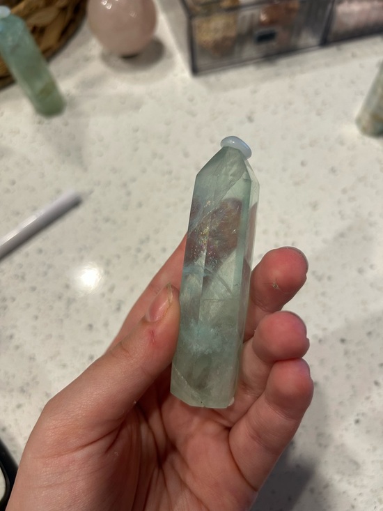 HUGE RAINBOWS Green Fluorite Point Crystal Tower - Picture 6 of 10